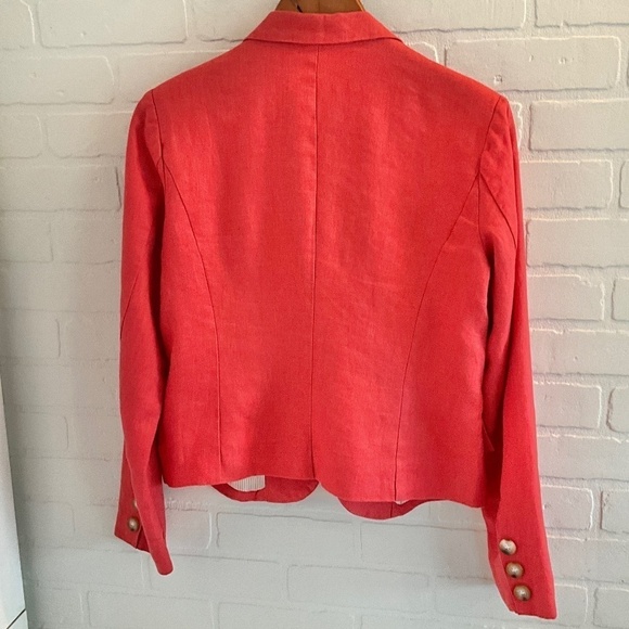 Padded shoulders Single button blazer 100% Linen Coral Hourglass Women Size S - Picture 4 of 7